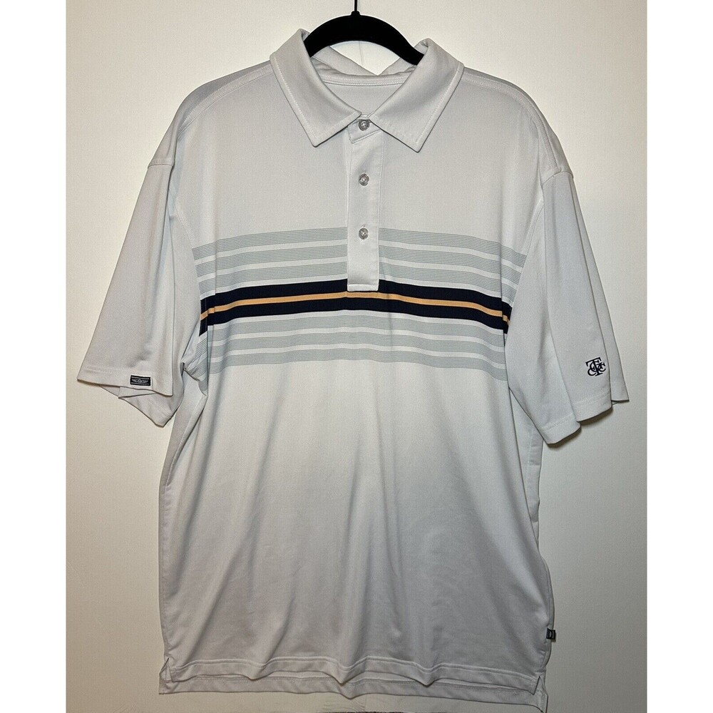 STRAIGHT DOWN Men's Golf White Lightweight‎ Striped Polo Shirt SIZE LARGE